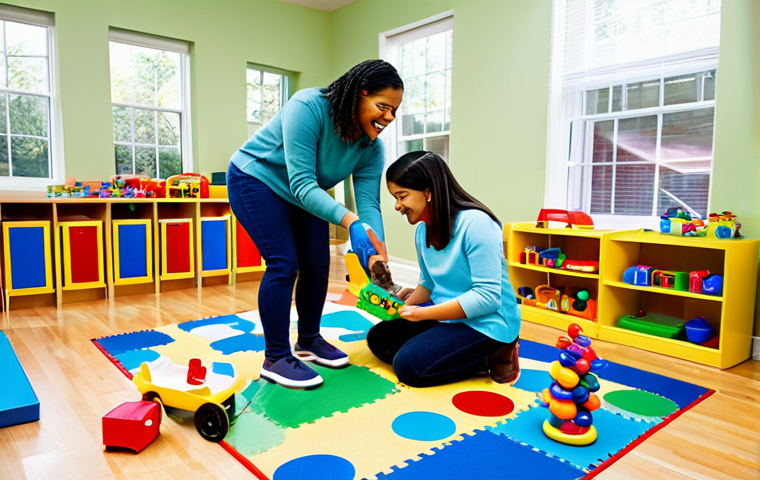 아이의 사회성 기르기 - ** A brightly colored, family-friendly playroom filled with children of diverse backgrounds playing ...