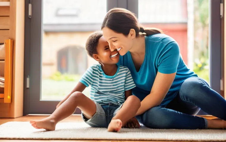 영유아 성교육 - **Prompt:** A heartwarming and brightly lit scene in a cozy living room. A nurturing parent, wearing...