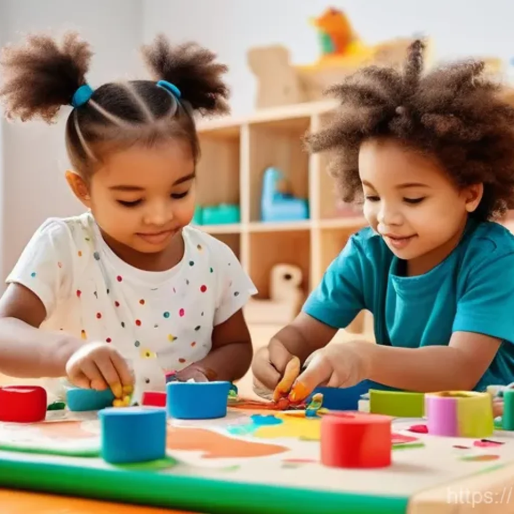 영유아 창의력 개발 - **Hands-On Creative Play**
    A group of three diverse young children, aged 5-7, are happily engage...