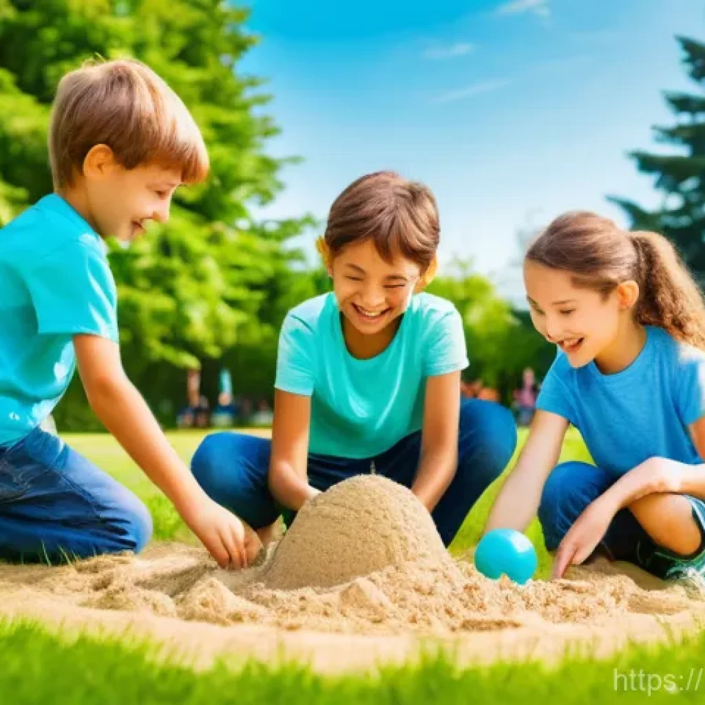 유아기 사회성 발달 - **Prompt 1: Joyful Outdoor Play and Cooperation**
A vibrant, sunlit outdoor scene featuring a di...