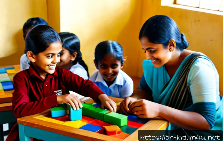 놀이를 통한 학습 - Photorealistic Bengali primary school children learning through play, collaborating around colorful ...